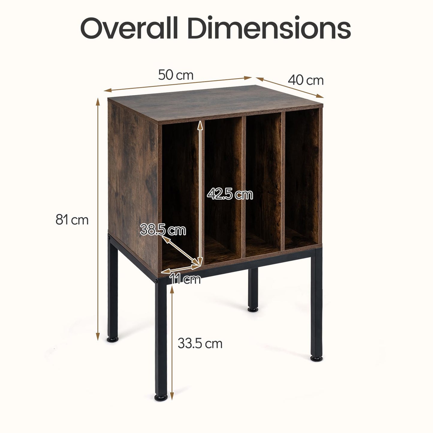 Record Player Stand, Turntable Stand End Sofa Side Table with 4 Vinyl Display Shelves