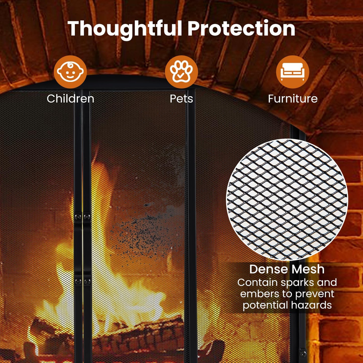 89 x 72 cm Metal Fireplace Screen with Sliding Doors