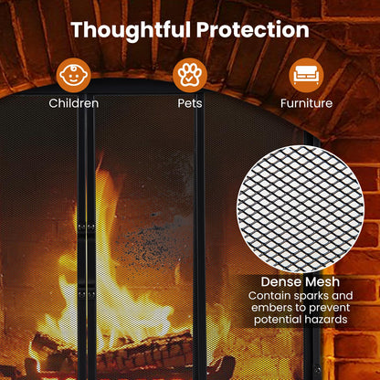 89 x 72 cm Metal Fireplace Screen with Sliding Doors