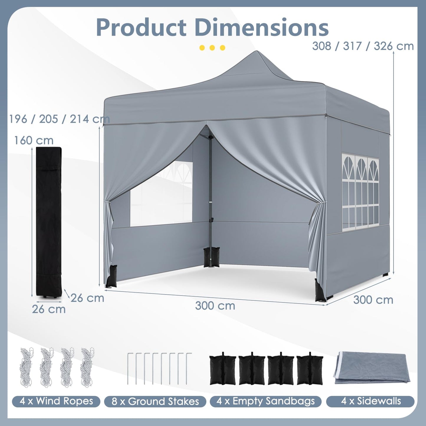 Pop up Gazebo, Outdoor Canopy Tent with 4 Removable Sidewall