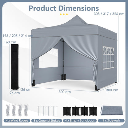 Pop up Gazebo, Outdoor Canopy Tent with 4 Removable Sidewall