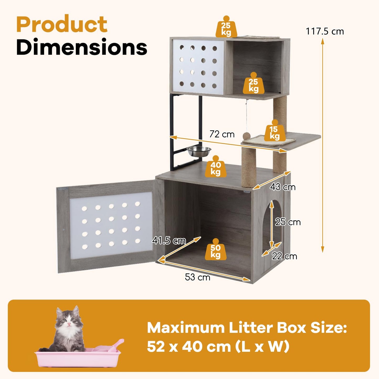 Cat Litter Box Enclosure Cat Tree Play Tower| Cats House Activity Center Hidden Washroom Toilet