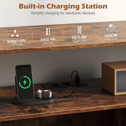 Record Player Stand with Charging Station,LED Lights