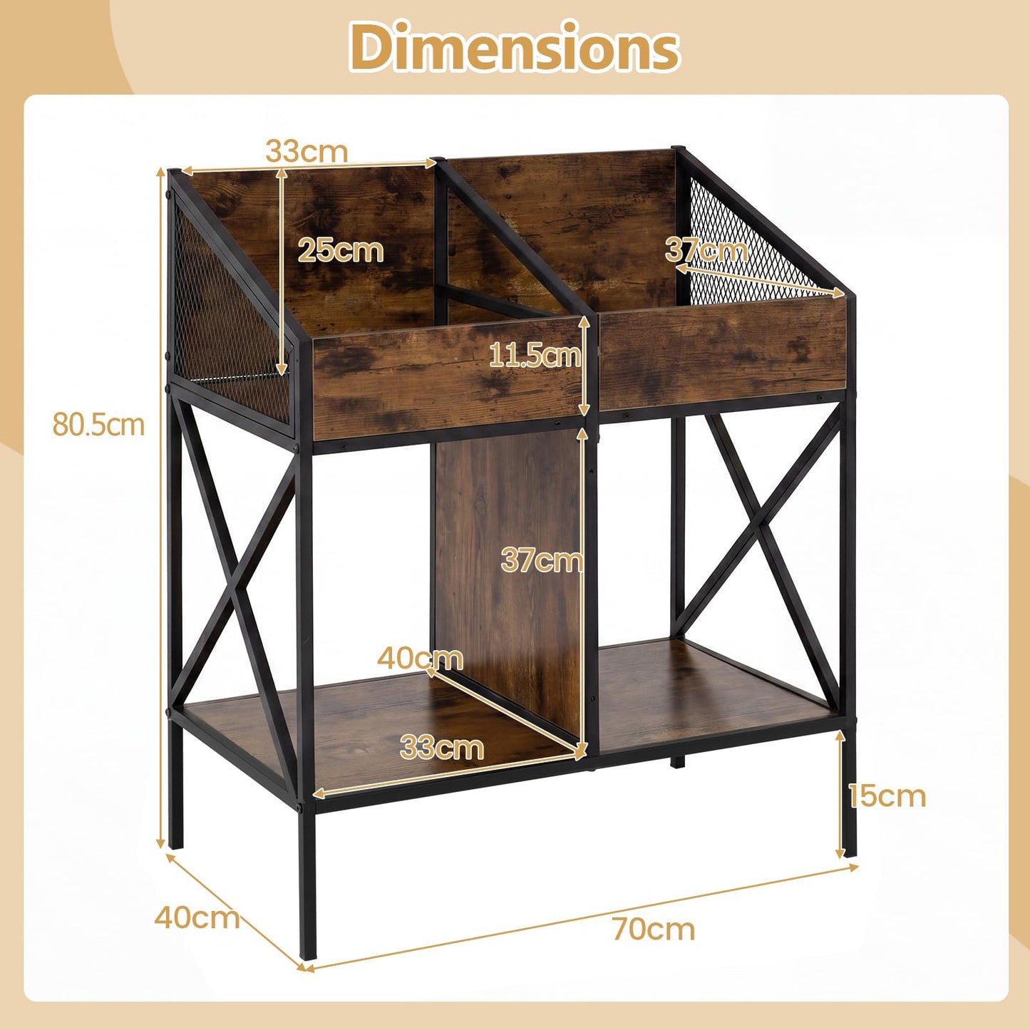 Record Player Stand, 2-Tier Turntable Stand End Side Table with 4 Display Shelves