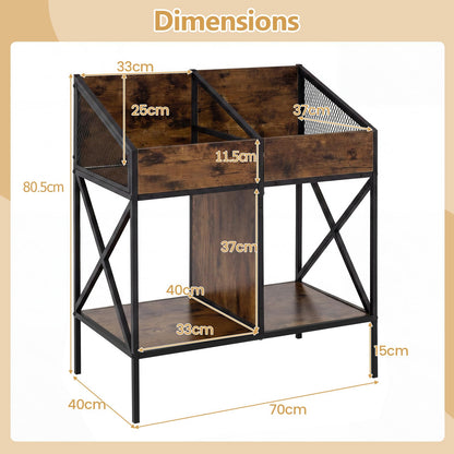 Record Player Stand, 2-Tier Turntable Stand End Side Table with 4 Display Shelves