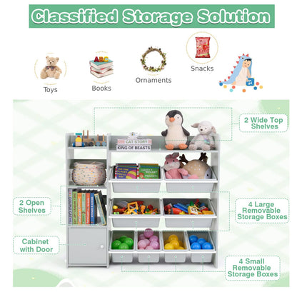 Kids Bookshelf Toy Storage Organizer with Storage Boxes and Open Shelves