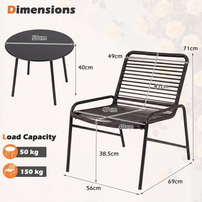 3 Piece Patio Bistro Set, Metal Frame Garden Furniture Set