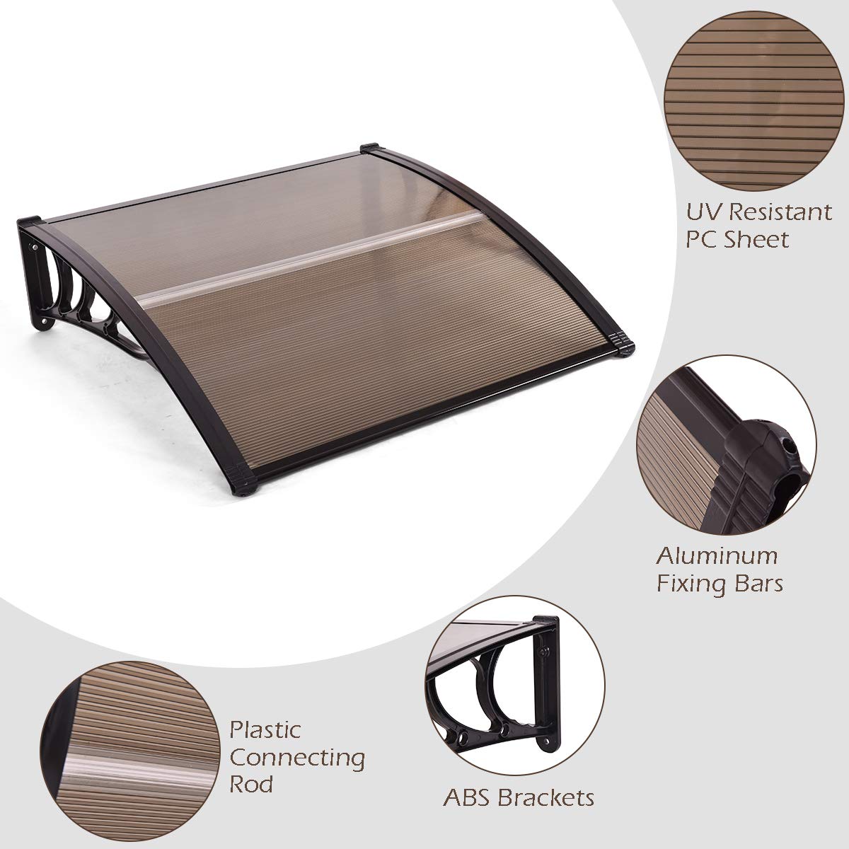 100 x 100cm Polycarbonate Door Awning Canopy
