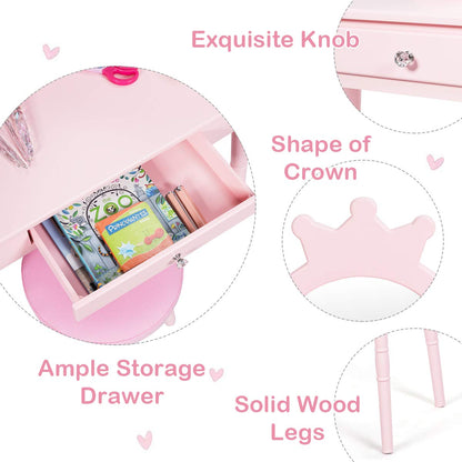 Child's Dressing Table and Cushioned Stool Set