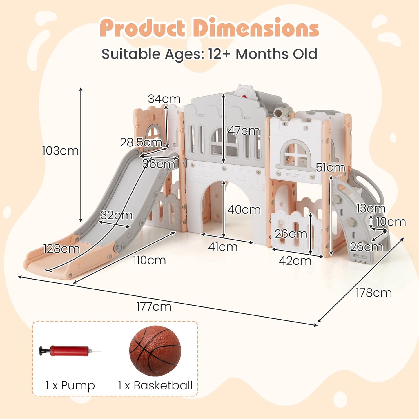 All in 1 Toddler Slide Playset Freestanding Kids Slide with Tunnel