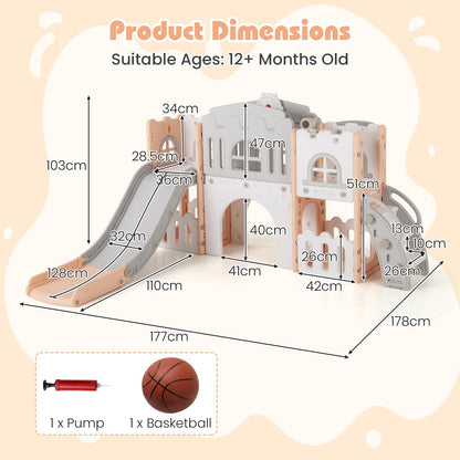 All in 1 Toddler Slide Playset Freestanding Kids Slide with Tunnel