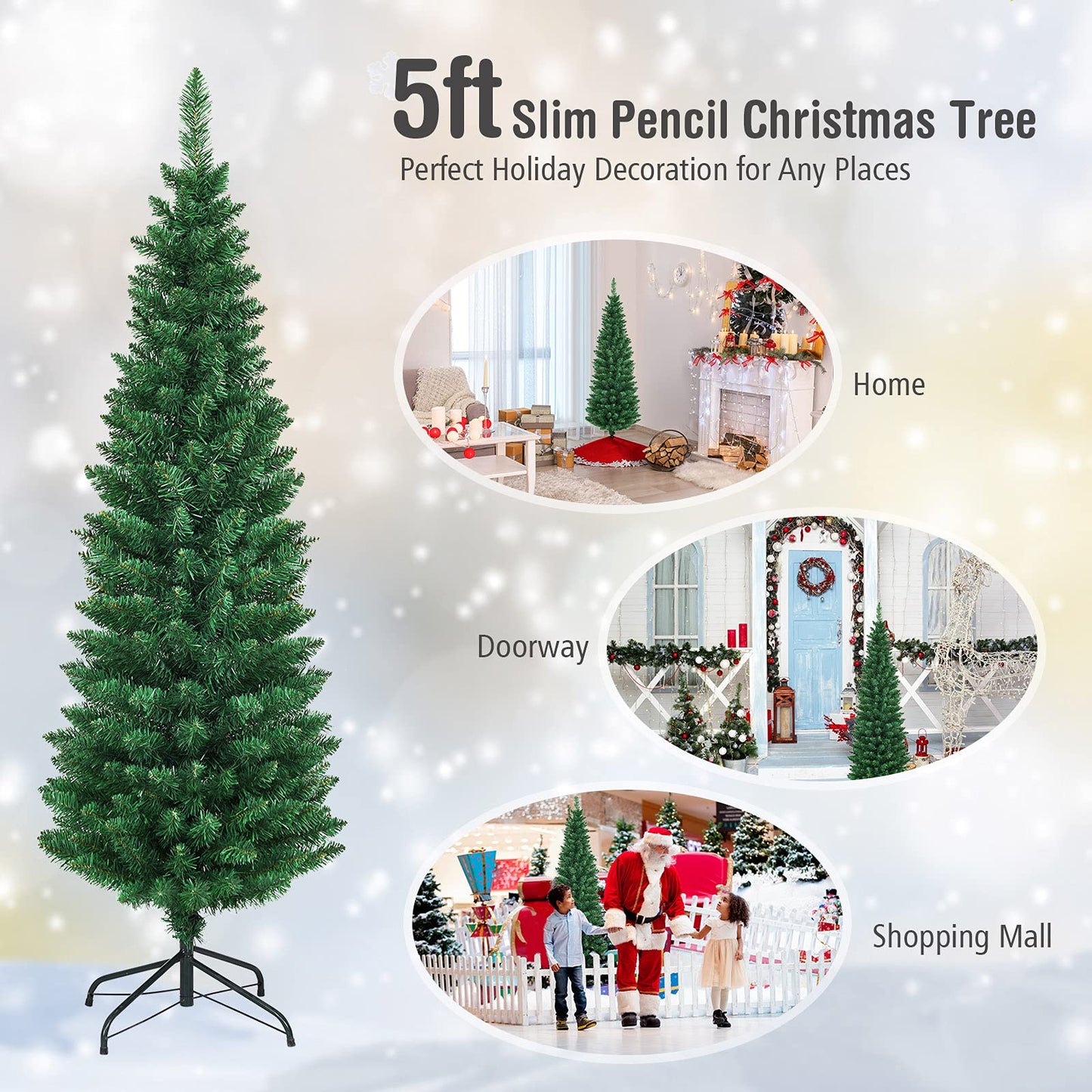 Artificial Christmas Tree, 5FT/6FT/7FT/8FT Green Xmas Trees with Metal Stand