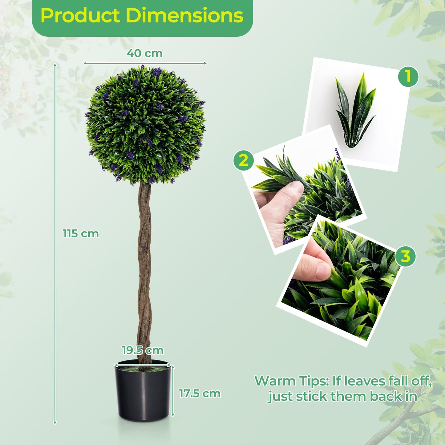 115 CM Artificial Boxwood Topiary Tree Fake Lavender Ball Plant