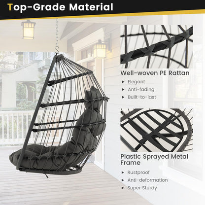 Foldable Rattan Hanging Chair with Soft Cushion and Head Pillow