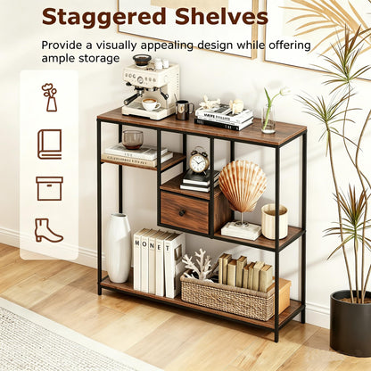 100cm Console Table, Narrow Accent Table Slim Hallway Desk with Drawer and 4-Tier Display Shelf