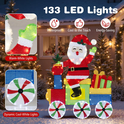 4FT Lighted Santa Claus on Train, 2D Pre-Lit Indoor Outdoor Christmas Decoration