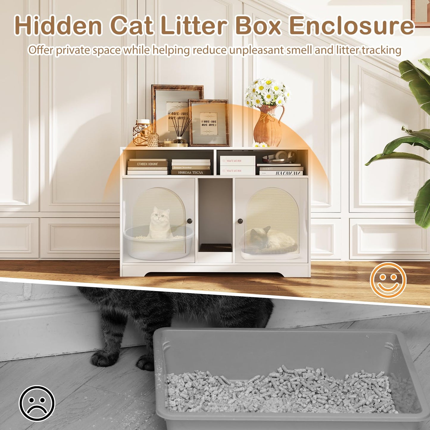 Indoor Cats Wooden Hidden Litter Box Furniture with Storage