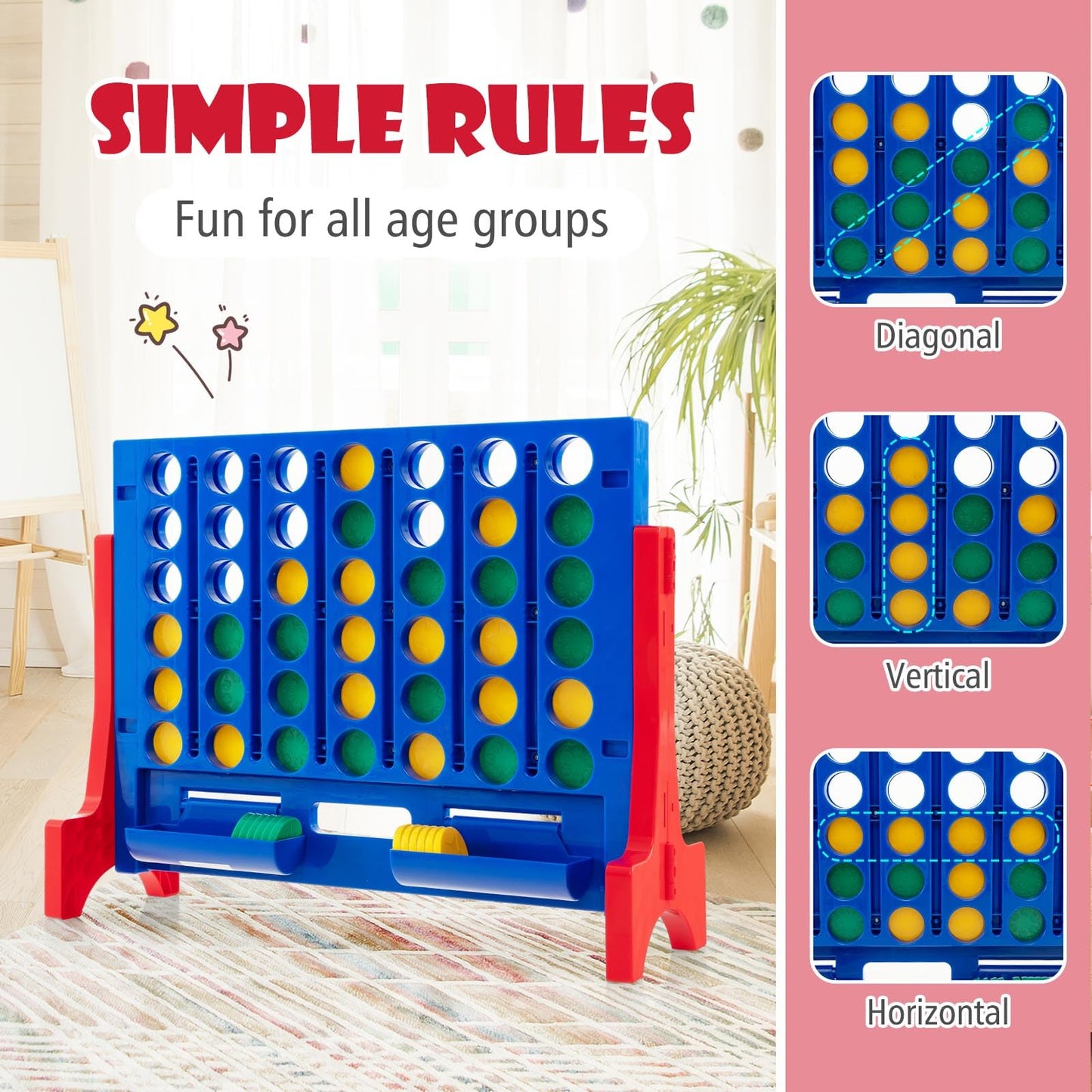 Wall Mounted or Tabletop Giant 4 In A Row with Carrying Bag and 42 Chesses