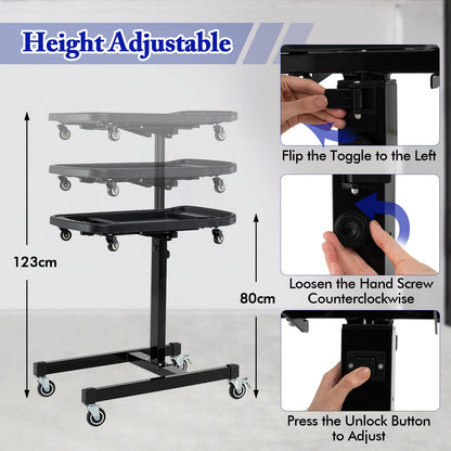 Height Adjustable Tool Cart with Detachable Top Tray