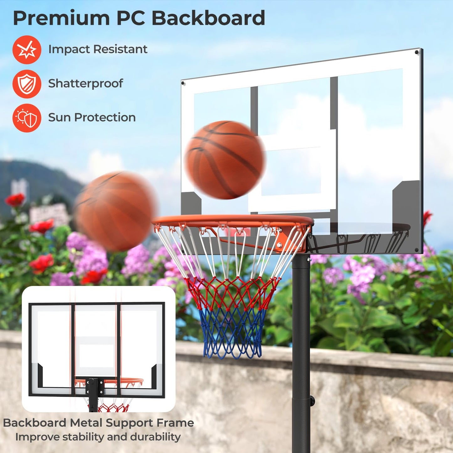Portable Kids Basketball Hoop Outdoor with Shatterproof PC Backboard and Wheels