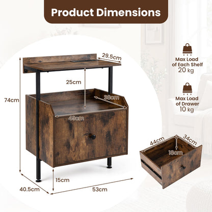 Nightstand Bedside Table with Charging Station and LED Light