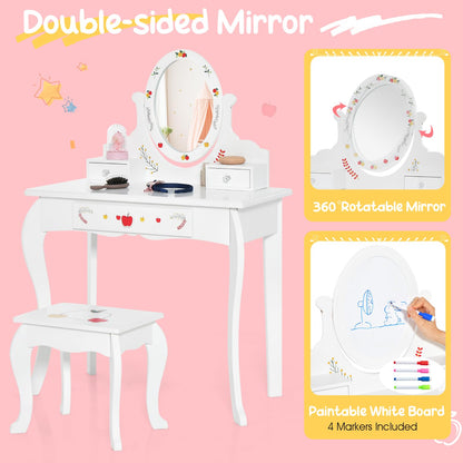 Princess Pretend Play Kids Vanity Set with 360° Rotating Mirror