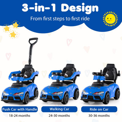 3 in 1 Ride on Push Car, Licensed Toyota Stroller Sliding Walking Car with Handle
