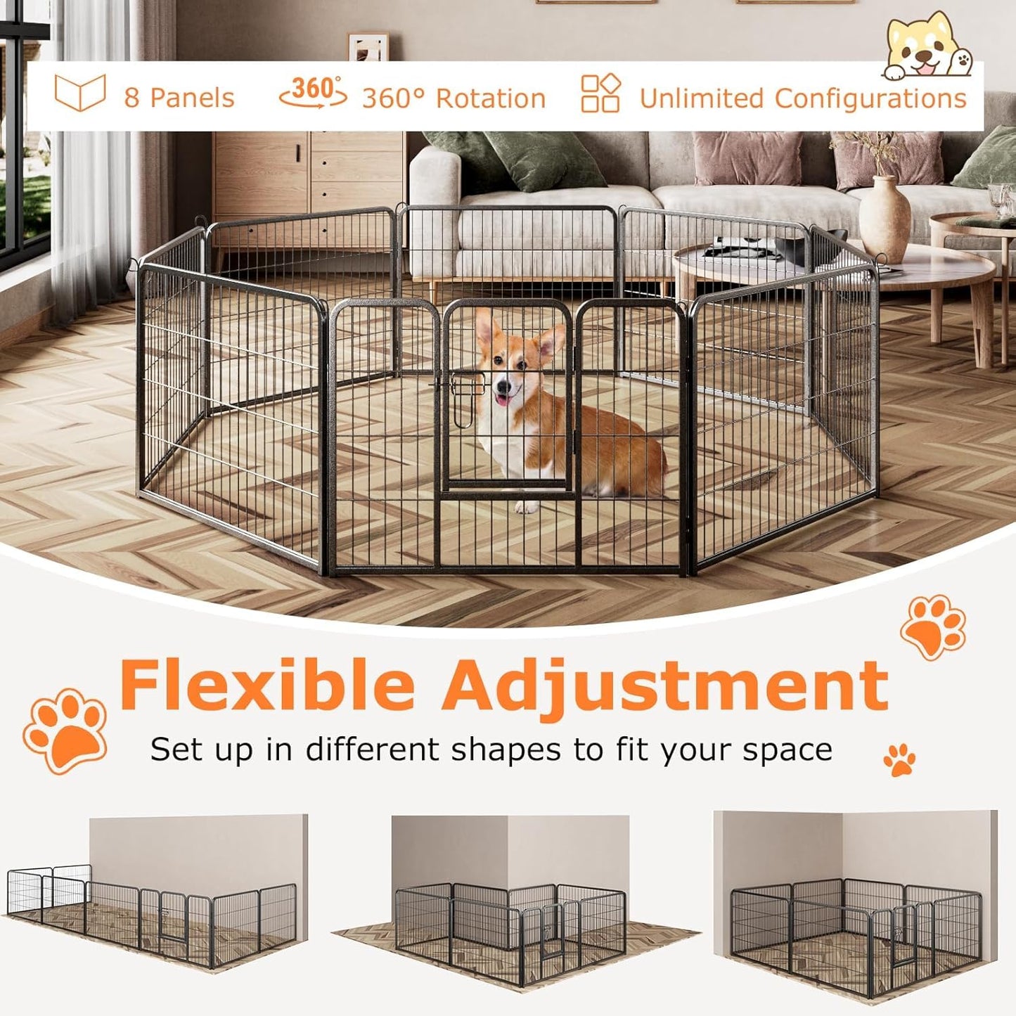Dog Playpen - 8 Panel Metal Fence for Small Dogs