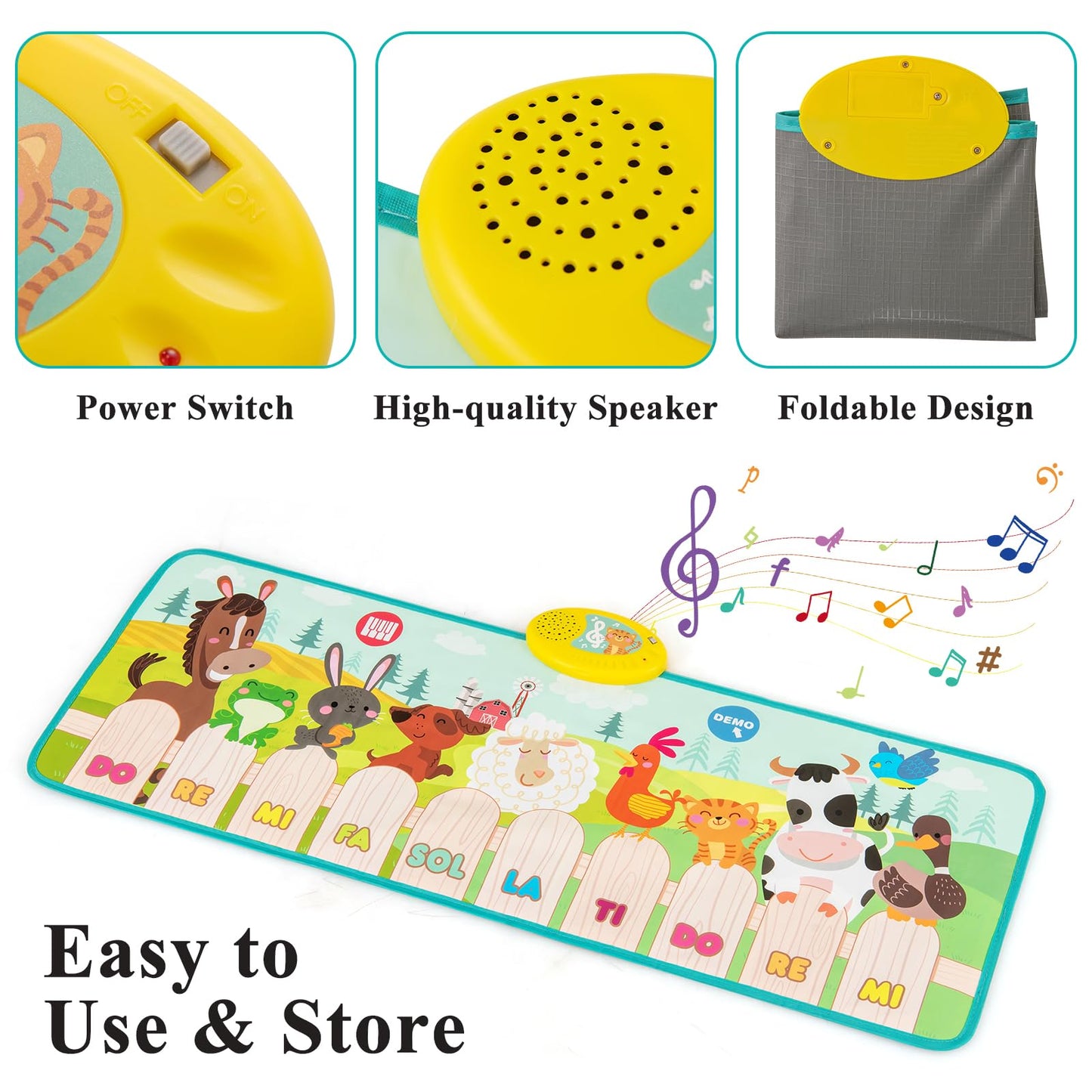 Kids Musical Animal Farm Mat with 10 Piano Keys and 10 Built-in Songs