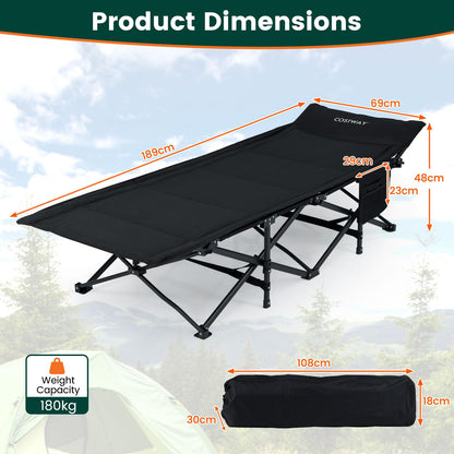 Foldable Camping Cot for Adults Heavy Duty Sleeping Bed with Slanted Headrest