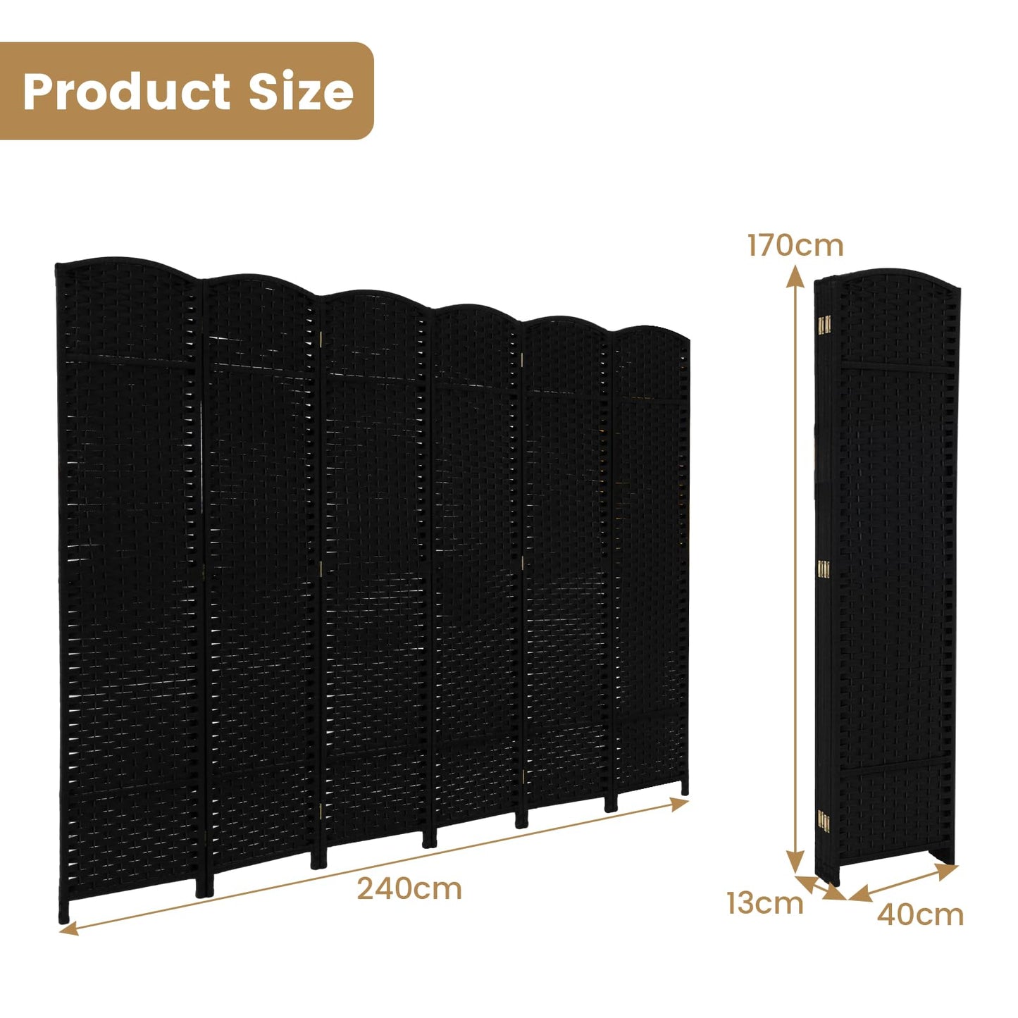 6-Panel Room Divider Folding Privacy Screen with Hand-woven Texture