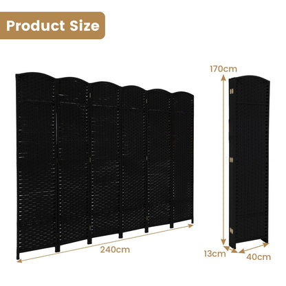 6-Panel Room Divider Folding Privacy Screen with Hand-woven Texture