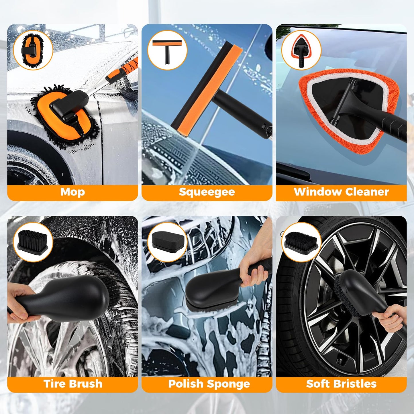 132 cm Car Wash Brush with Extendable Handle Vehicle Cleaning Set