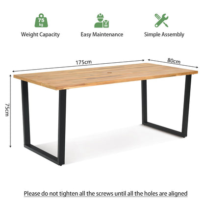 175 x 80cm Patio Rectangle Dining Table for 6 Person with Umbrella Hole