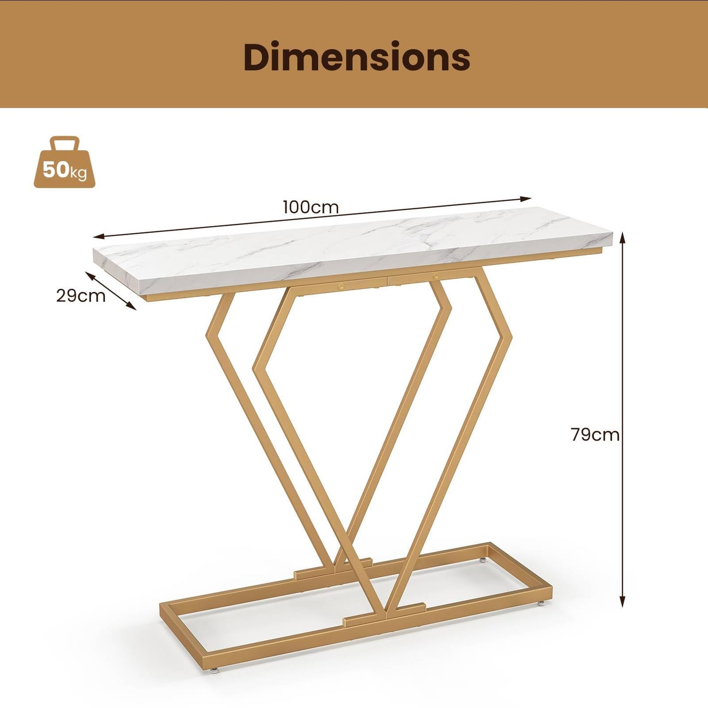 100 cm Gold Console Table with Diamond Shape Geometric Frame