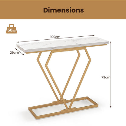 100 cm Gold Console Table with Diamond Shape Geometric Frame