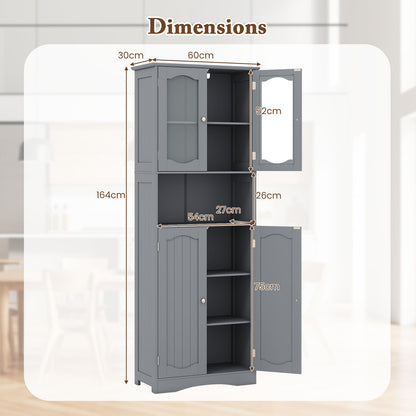 Tempered Glass Door Pantry Cabinet with 3-Position Adjustable Shelves