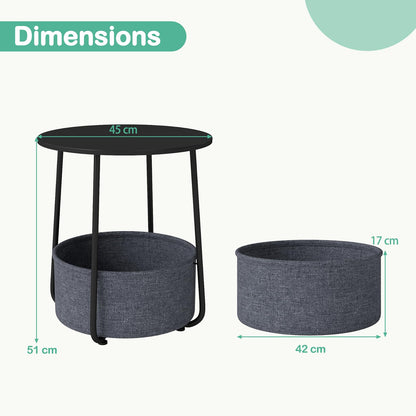 2-Tier End Table with Fabric Storage Basket and Metal Frame