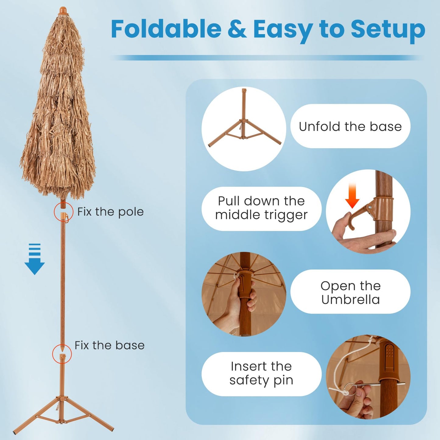 1.7m Garden Hawaii Parasol with Foldable Stand and Carry Bag