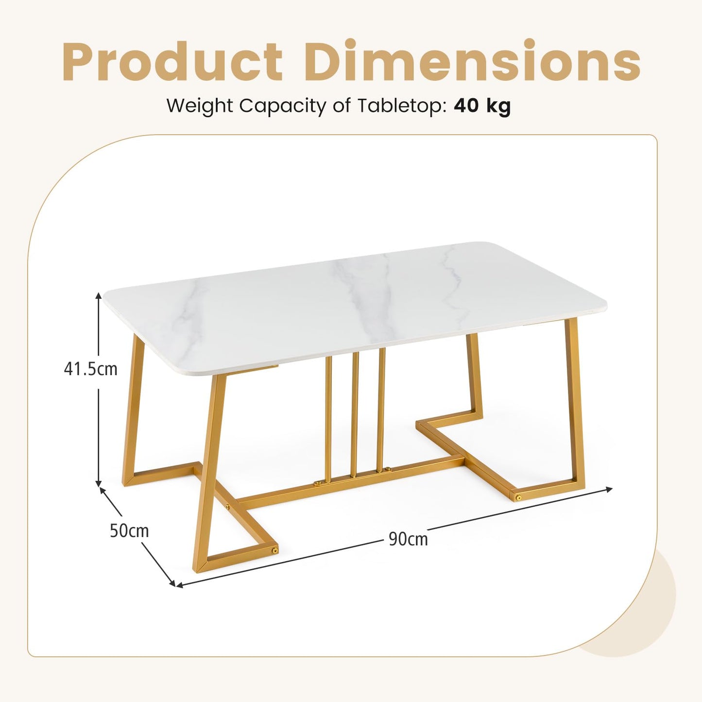 Coffee Table for Living Room, 90cm Marble Effect Center Table