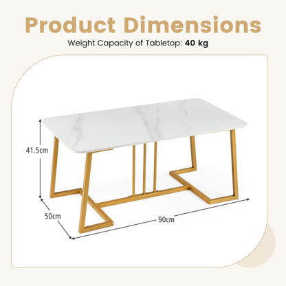 Coffee Table for Living Room, 90cm Marble Effect Center Table