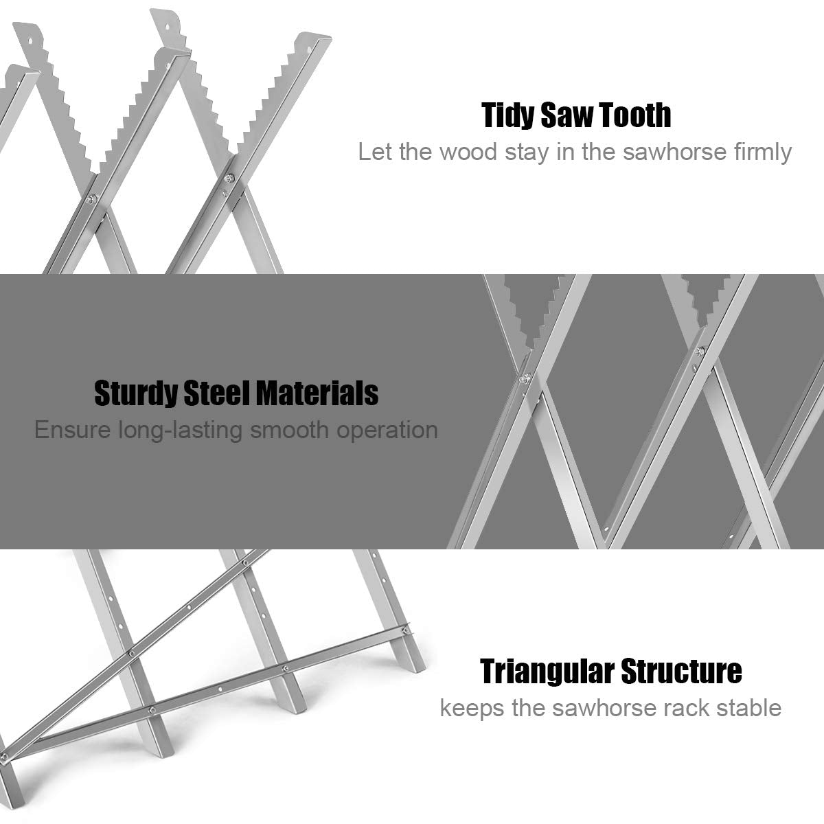Heavy Duty Foldable Steel Sawhorse with Notched Sawteeth