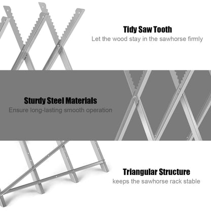 Heavy Duty Foldable Steel Sawhorse with Notched Sawteeth