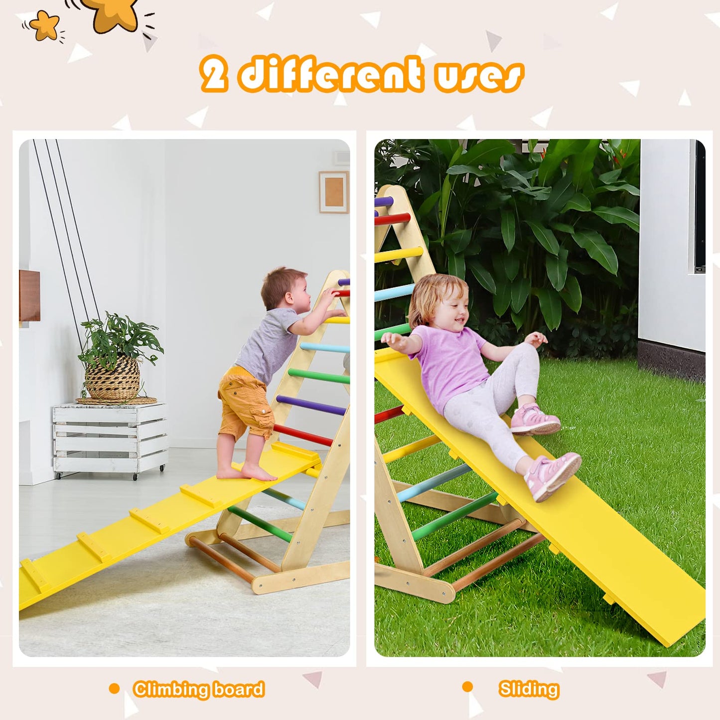 Wooden Climbing Ladder with Ramp for Kindergarten or Home