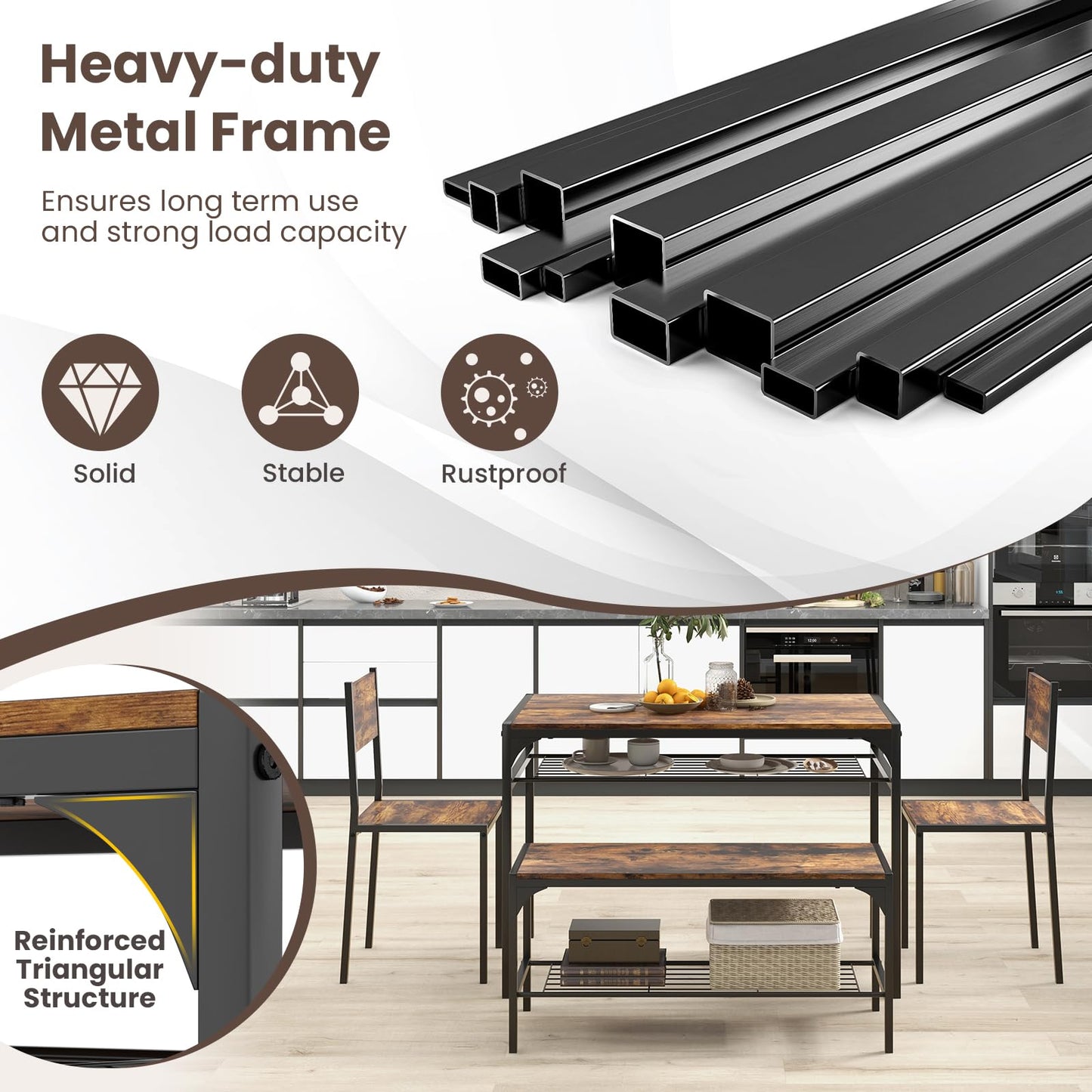 Dining Table Set for 4 with Storage Racks and Metal Frame