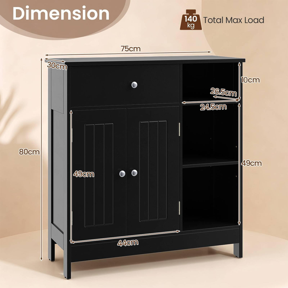 Bathroom Floor Cabinet with Drawer, Adjustable Shelves