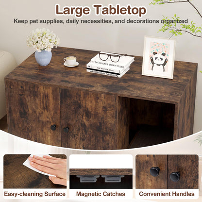 Wooden Cat Litter Box Enclosure Hidden Litter Box Furniture with Scratching Board