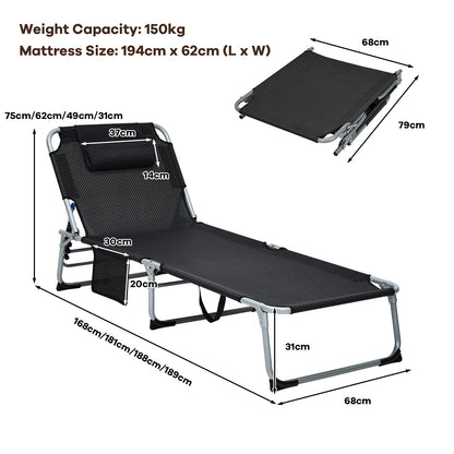 Adjustable Sun Lounger with Soft Mattress and Removable Pillow