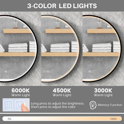 60 CM Round Bathroom Mirror with LED Lights and Anti-Fog Design