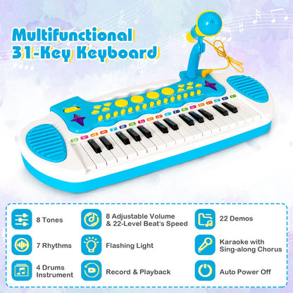 Portable Electronic 31-Key Kids Piano Keyboard Toy with Stool